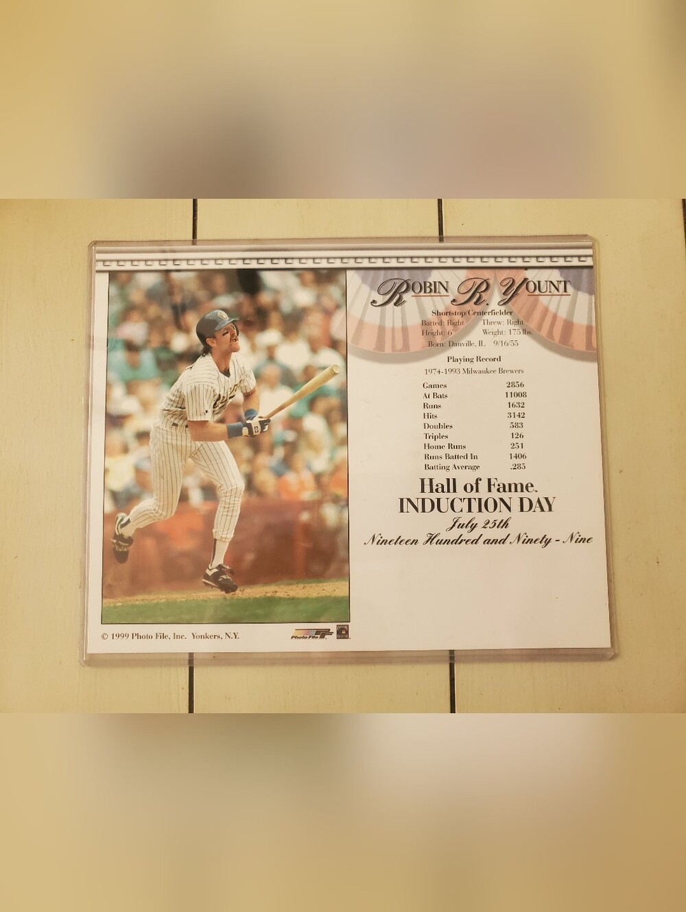 MLB - Robin Yount - Hall Of Fame - Placard - 1999